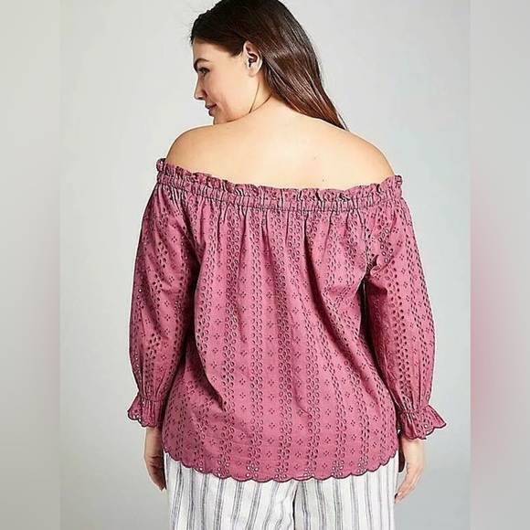 Lane Bryant Off-The-Shoulder Eyelet Ruffle Top Pink Rose Plus Sz 26/28 Coquette - Picture 3 of 12